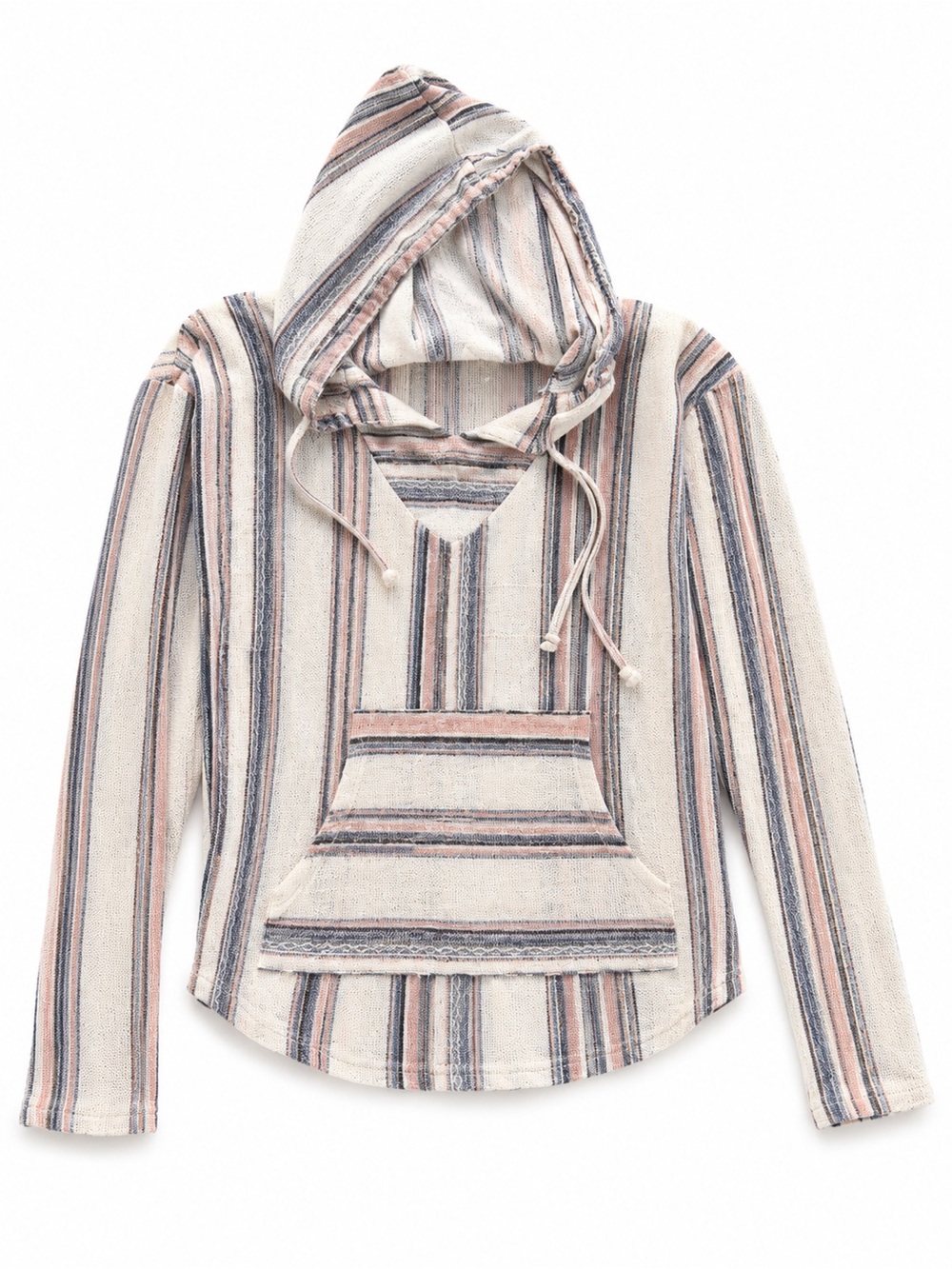 Striped Hooded Pullover Sweater - Cream with Pink & Blue Stripes
